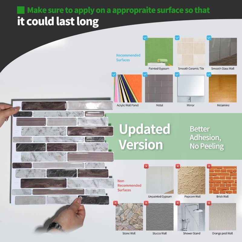 LONGKING Self-Adhesive Kitchen Backsplash, Marble Look Decorative Tiles (10 Tiles) (Multi) - Image 5